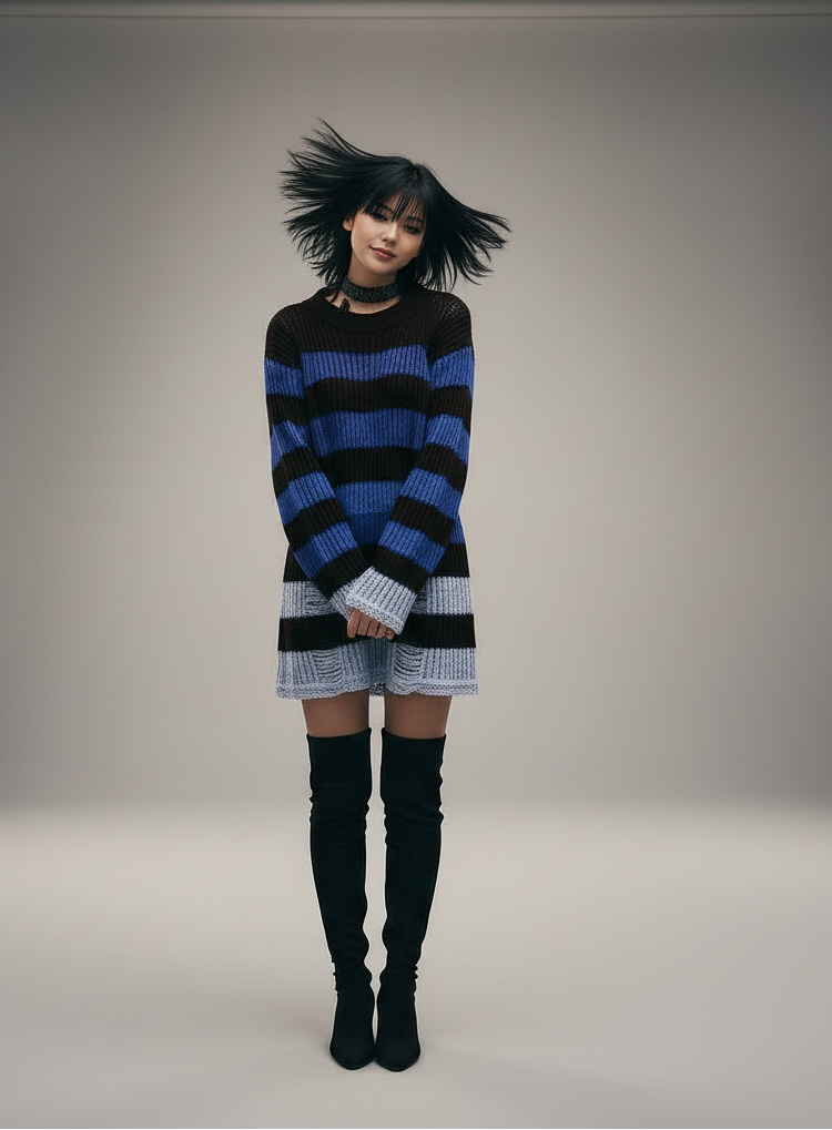 Rogue Stripes Distressed Sweater Dress