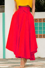 Sunset Bliss High Waist Maxi Skirt - High Waist A-Line Pleated Slim Bow Belt Ankle-Length