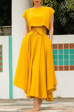 Sunset Bliss High Waist Maxi Skirt - High Waist A-Line Pleated Slim Bow Belt Ankle-Length