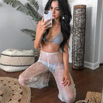 Bohemian Breeze Lace Pants - Lace See-through Summer Beach Party High Waisted Trousers Flare Pants
