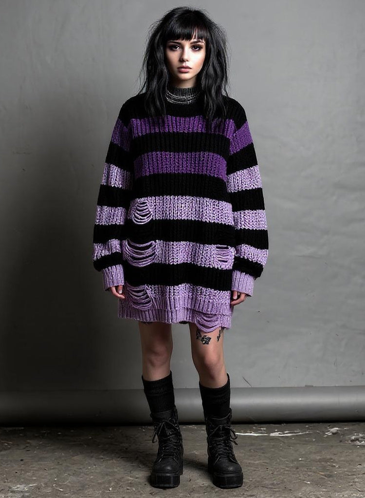 Rogue Stripes Distressed Sweater Dress