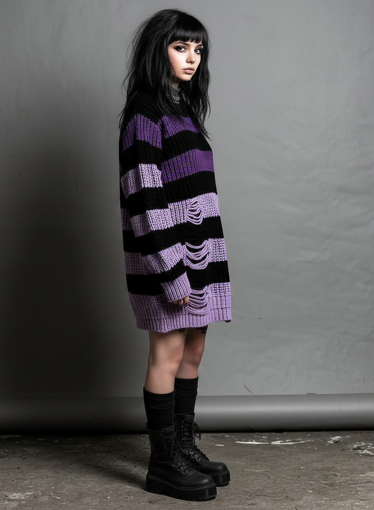 Rogue Stripes Distressed Sweater Dress