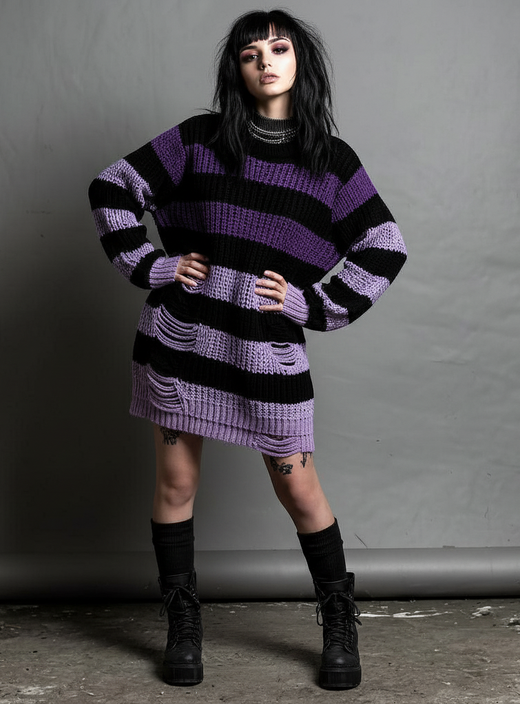 Rogue Stripes Distressed Sweater Dress