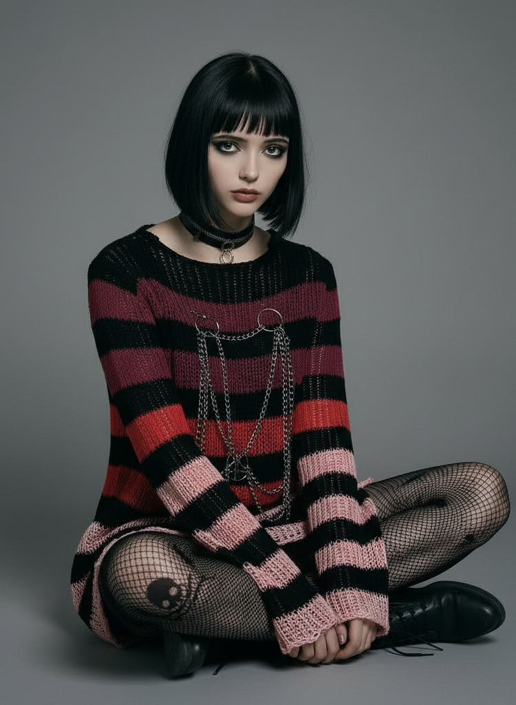 Rogue Stripes Distressed Sweater Dress