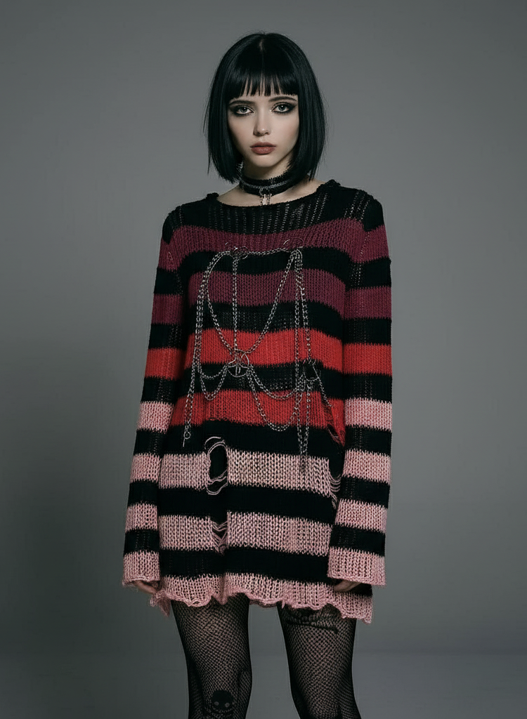 Rogue Stripes Distressed Sweater Dress