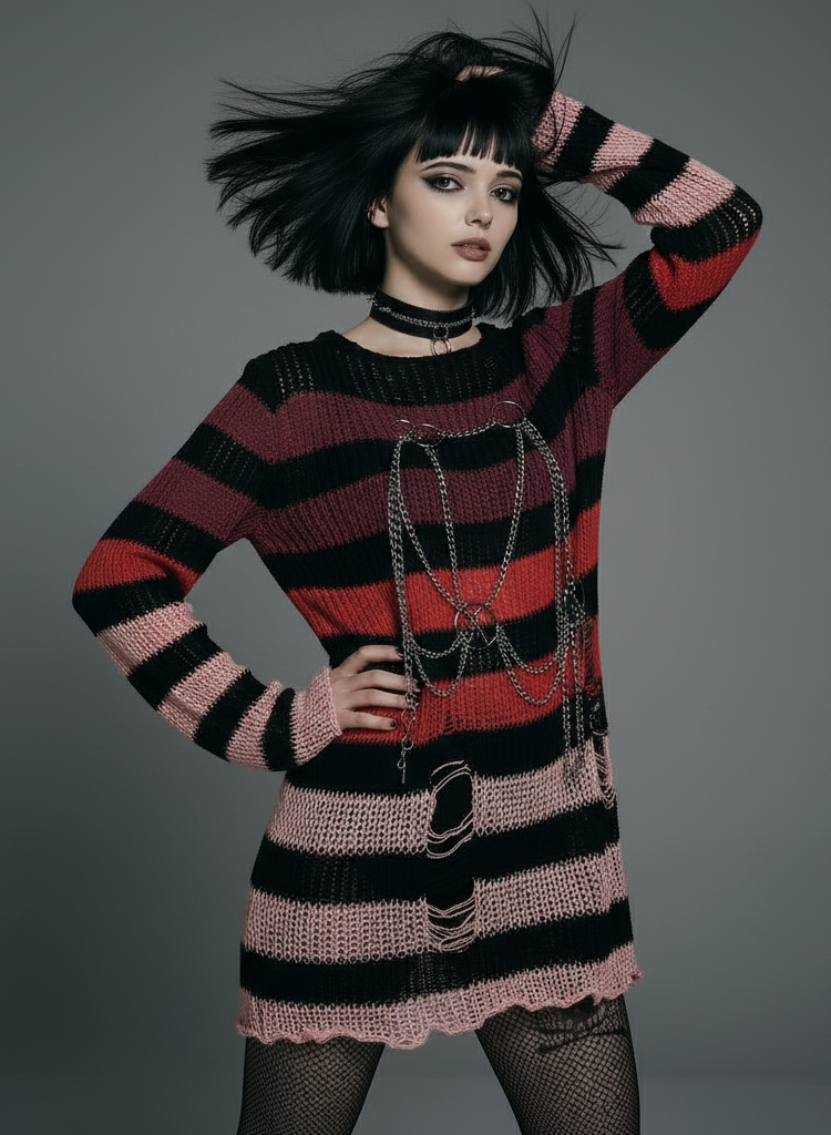 Rogue Stripes Distressed Sweater Dress