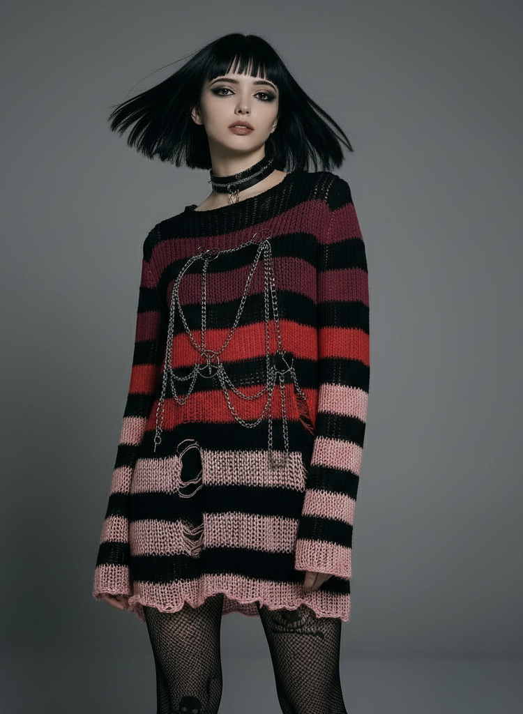 Rogue Stripes Distressed Sweater Dress