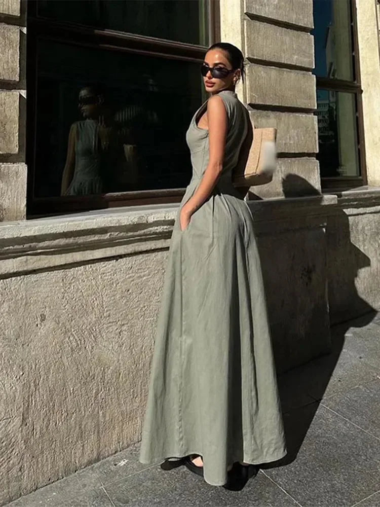 Sage Luxe Structured Maxi Dress