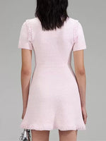 Dazzling Pink Knitted Mini Dress with Diamond Buttons Office Wear Elegant Stylish Comfortable Versatile Above Knee
