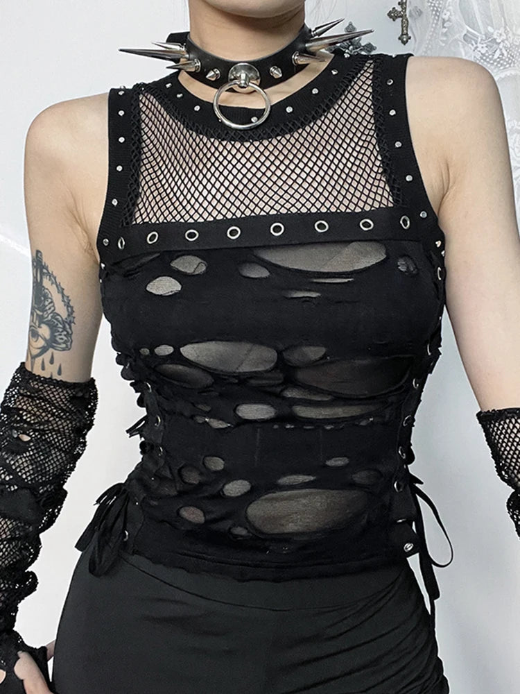 Ravager Distressed Mesh Corset Top