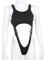 AetherLink Techwear Bodysuit - Bodycon bodysuit Goth Rave Outfits Cut-out Design Buckle Detail