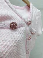 Dazzling Pink Knitted Mini Dress with Diamond Buttons Office Wear Elegant Stylish Comfortable Versatile Above Knee