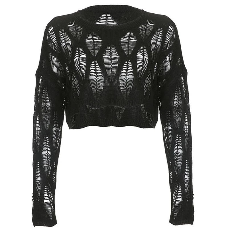 Nocturnal Weave Distressed Gothic Knit Top
