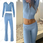 Vibrance Y2K Athleisure Hoodie & Flare Pants Set - Two-Piece Zipper Sweater Low Waist Flare Pants Lounge Wear