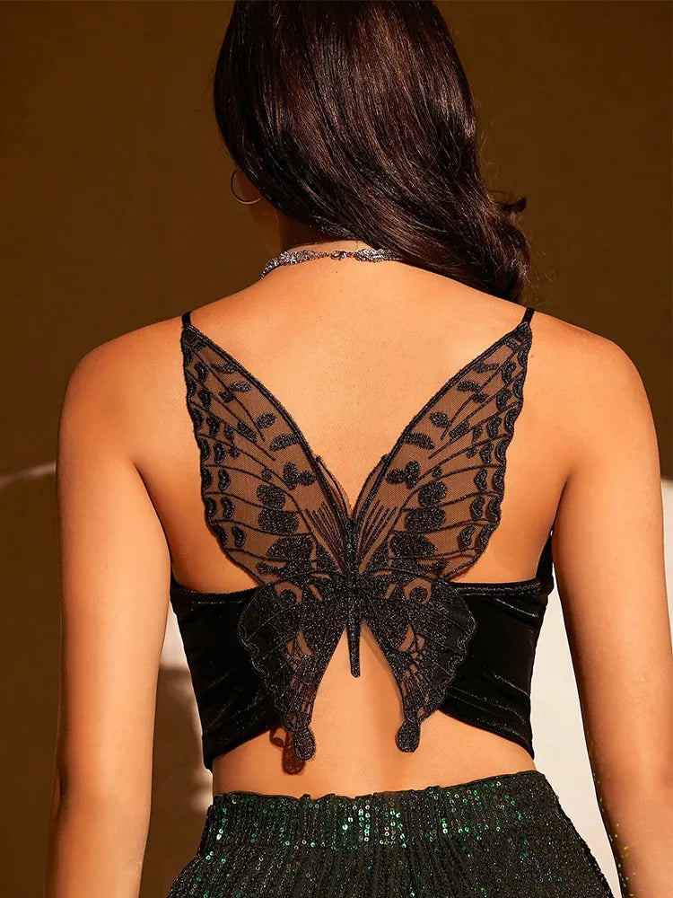 Velvet Nightshade Butterfly Lace Crop Top