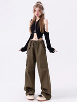 Midnight Silhouette Zipper Crop - Deeptown Y2k Harajuku Solid Crop Top Korean Streetwear Zipper T Shirts Off Shoulder black Tees Aesthetic Kpop