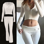 Vibrance Y2K Athleisure Hoodie & Flare Pants Set - Two-Piece Zipper Sweater Low Waist Flare Pants Lounge Wear