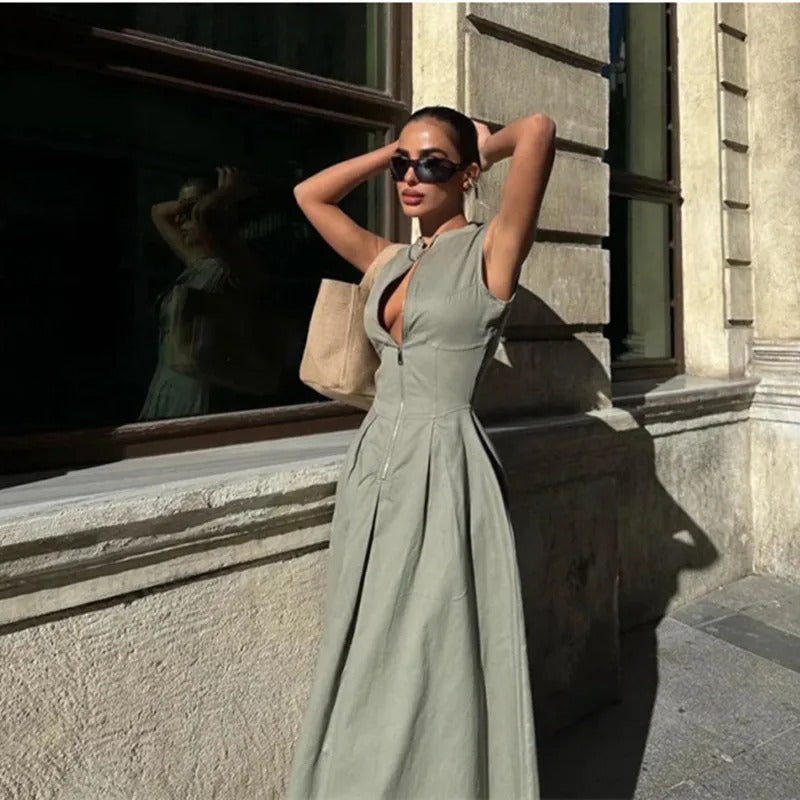 Sage Luxe Structured Maxi Dress