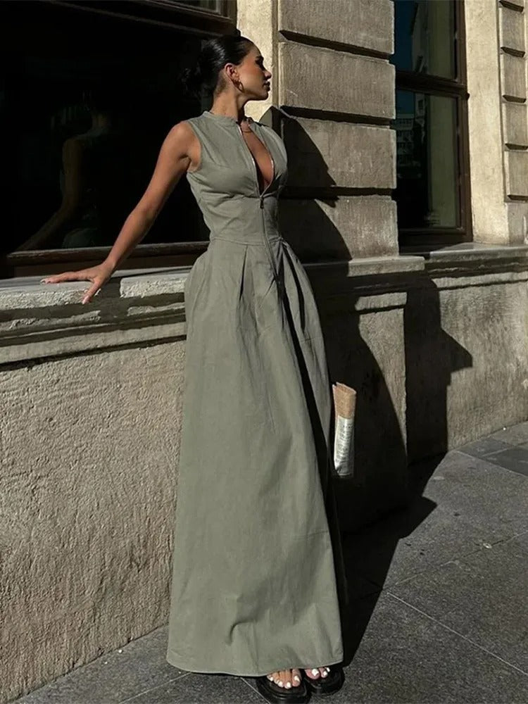 Sage Luxe Structured Maxi Dress