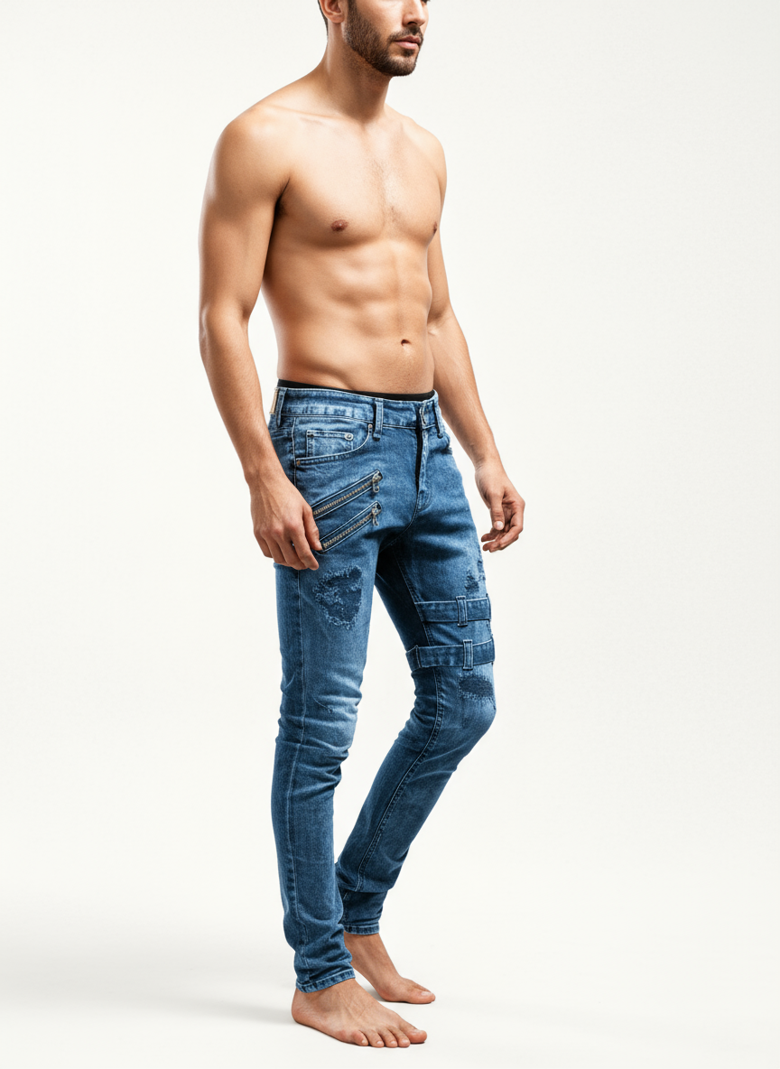 Obsidian Strapped Distressed Jeans