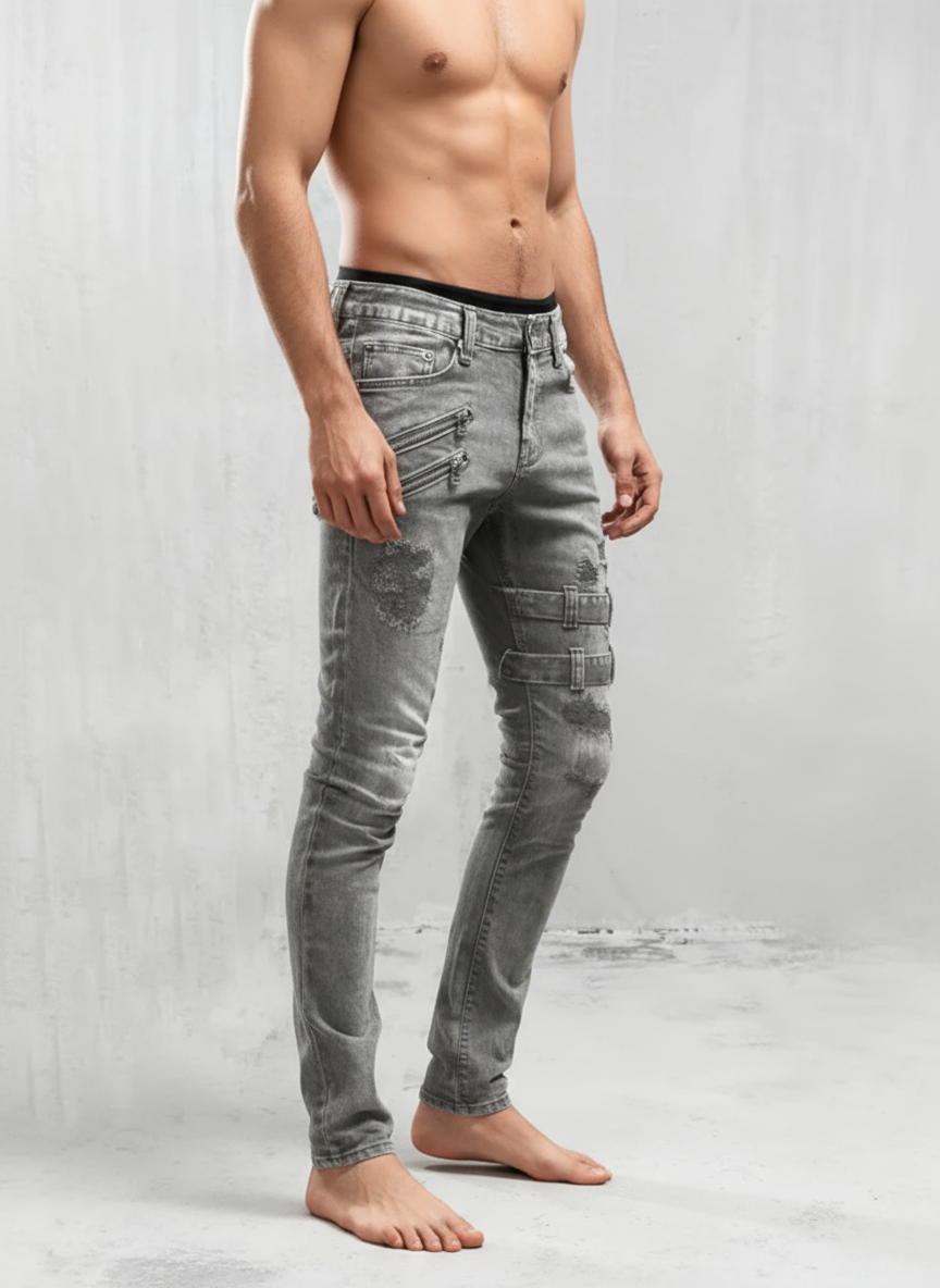 Obsidian Strapped Distressed Jeans