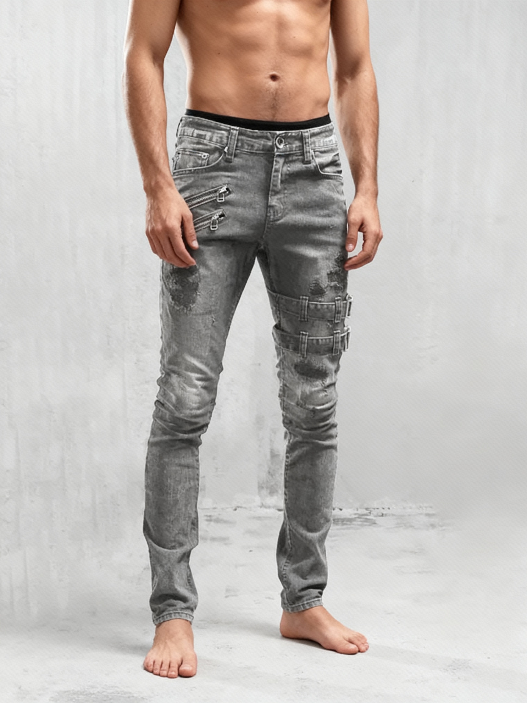 Obsidian Strapped Distressed Jeans
