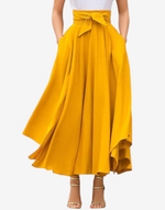 Sunset Bliss High Waist Maxi Skirt - High Waist A-Line Pleated Slim Bow Belt Ankle-Length