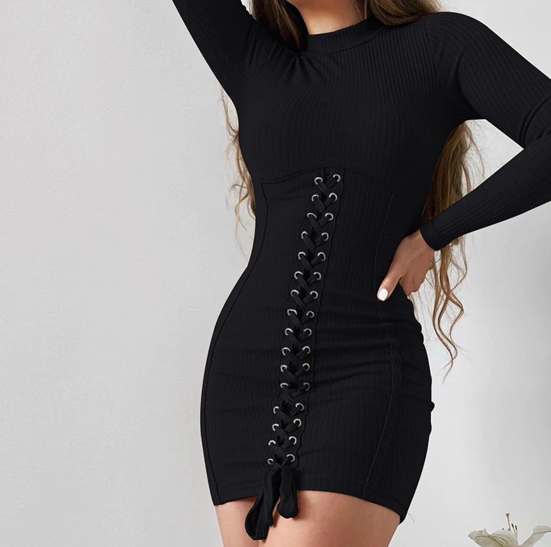 Noir Lace-Up Enigma Gothic Mini Dress