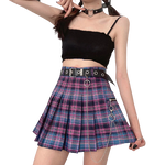 Harajuku Purple Paid Skirt - Gothic Plaid Skirt Women Y2k Cyber goth Cyberpunk Dark Academia Cyber Fashion Edgy Alt Dark Academia Harajuku