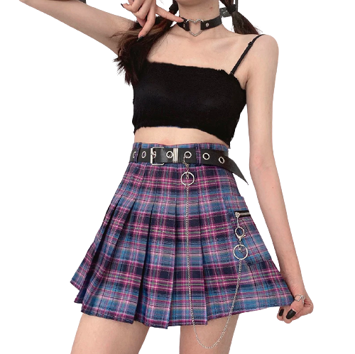 Harajuku Purple Paid Skirt - Gothic Plaid Skirt Women Y2k Cyber goth Cyberpunk Dark Academia Cyber Fashion Edgy Alt Dark Academia Harajuku