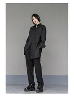 Oversized Asymmetrical Shirt - Harajuku Dark Academia