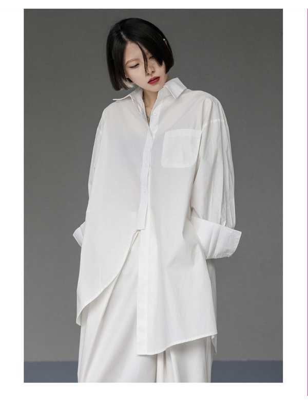 Oversized Asymmetrical Shirt - Harajuku Dark Academia