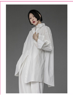 Oversized Asymmetrical Shirt - Harajuku Dark Academia