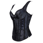 Enchantress Noir Gothic Corset-   Floral Jacquard Overbust with Straps a Steampunk Masterpiece