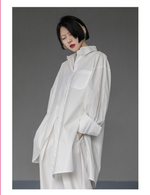 Oversized Asymmetrical Shirt - Harajuku Dark Academia