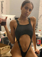 AetherLink Techwear Bodysuit - Bodycon bodysuit Goth Rave Outfits Cut-out Design Buckle Detail