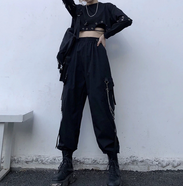 High Waisted Gothic Cargo Pants - Gothic Cargo Pants Women Techwear Y2k Cyber goth Cyberpunk Dark Academia Cyber Fashion Edgy Alt Dark Academia