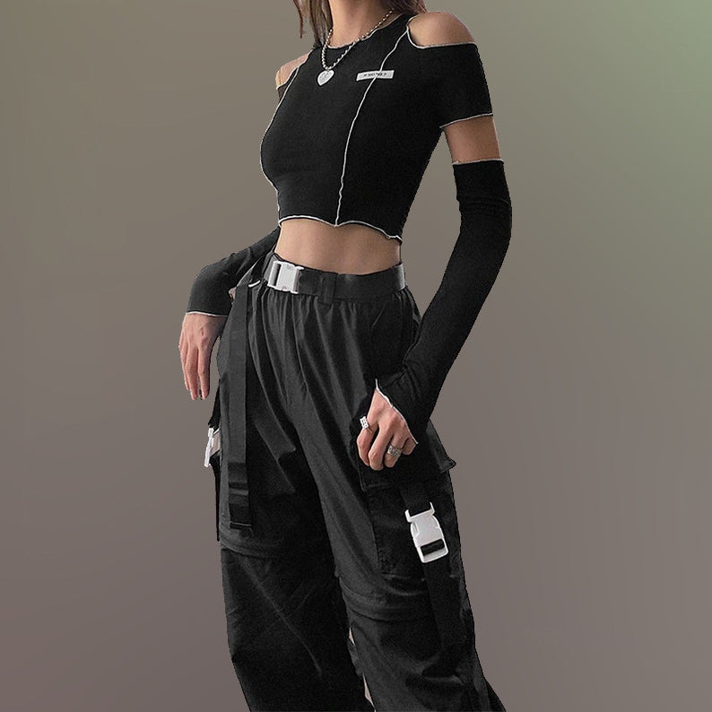 Midnight Elegance Gothic Deconstructed Crop Top