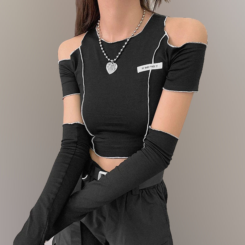 Midnight Elegance Gothic Deconstructed Crop Top
