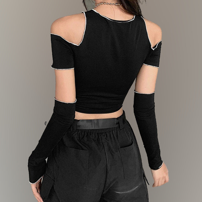 Midnight Elegance Gothic Deconstructed Crop Top