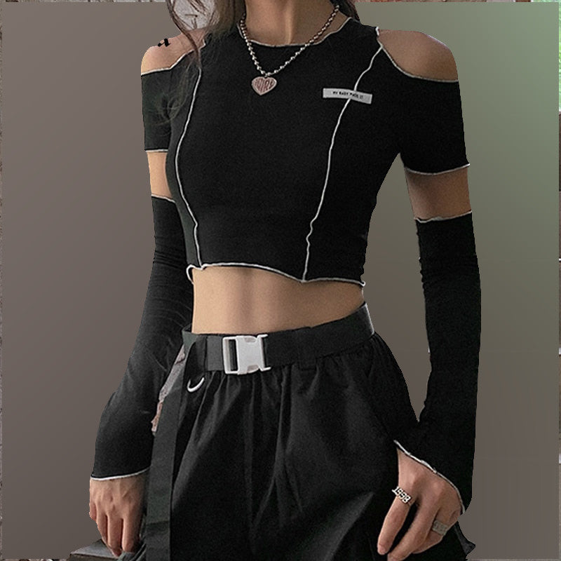 Midnight Elegance Gothic Deconstructed Crop Top