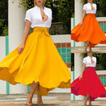 Sunset Bliss High Waist Maxi Skirt - High Waist A-Line Pleated Slim Bow Belt Ankle-Length