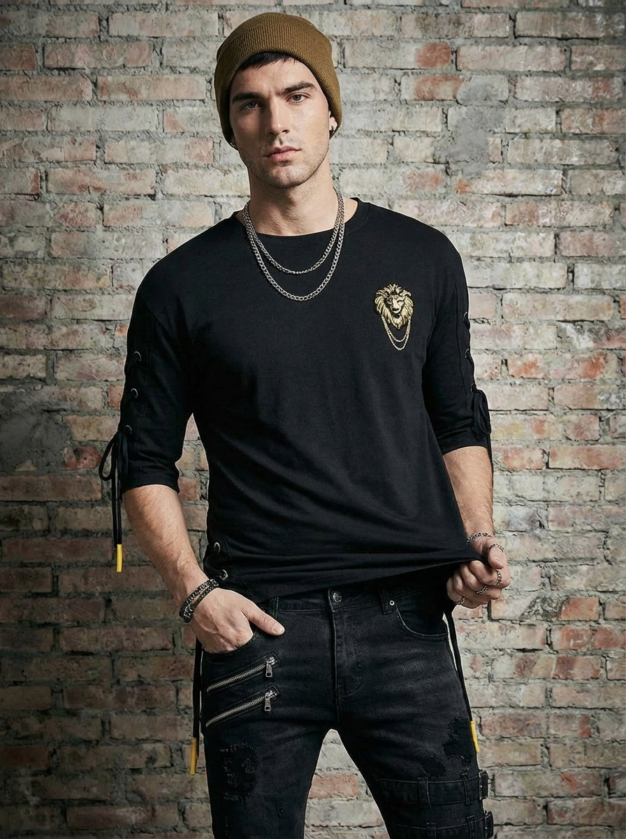 The Rebel Noir Set — Lace-Up Tee & Distressed Jeans