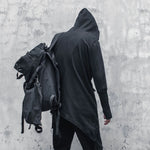 Dark Wear Hooded Zipper Spliced Sweatshirt - Irregular Zipper Hooded Jackets Men Hip Hop Streetwear Harajuku Punk Clothing Outwear Techwear Jacket Coat Cotton