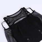 Eclipse Night Cage Crop Top - Dark Punk Style Hot Girl Sexy Slim Off-The-Shoulder long-Sleeved Top Grid T-Shirt