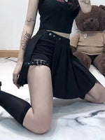 Nocturne Belted Pleat Shorts Skirt - AltGoth Punk Mall Goth Women Y2k E-girl Streetwear Harajuku Leg Ring Buckle Detachable High Waist Emo Alt Clubwear