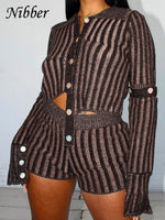 Urban Mirage Ribbed Ensemble - Knit Two Piece Set  Single Breasted Streetwear Y2K Buttoned Outfit Modern Day Elegance