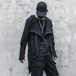 Dark Wear Hooded Zipper Spliced Sweatshirt - Irregular Zipper Hooded Jackets Men Hip Hop Streetwear Harajuku Punk Clothing Outwear Techwear Jacket Coat Cotton