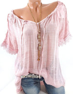 Casual Elegance Lace-Detail Summer Blusas De Mujer- Cottagecore Bohemian
