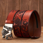 CyberDrake Genuine Leather Belt - Cyberpunk Alternative Futuristic Cool Carving Dragon Pattern Belt